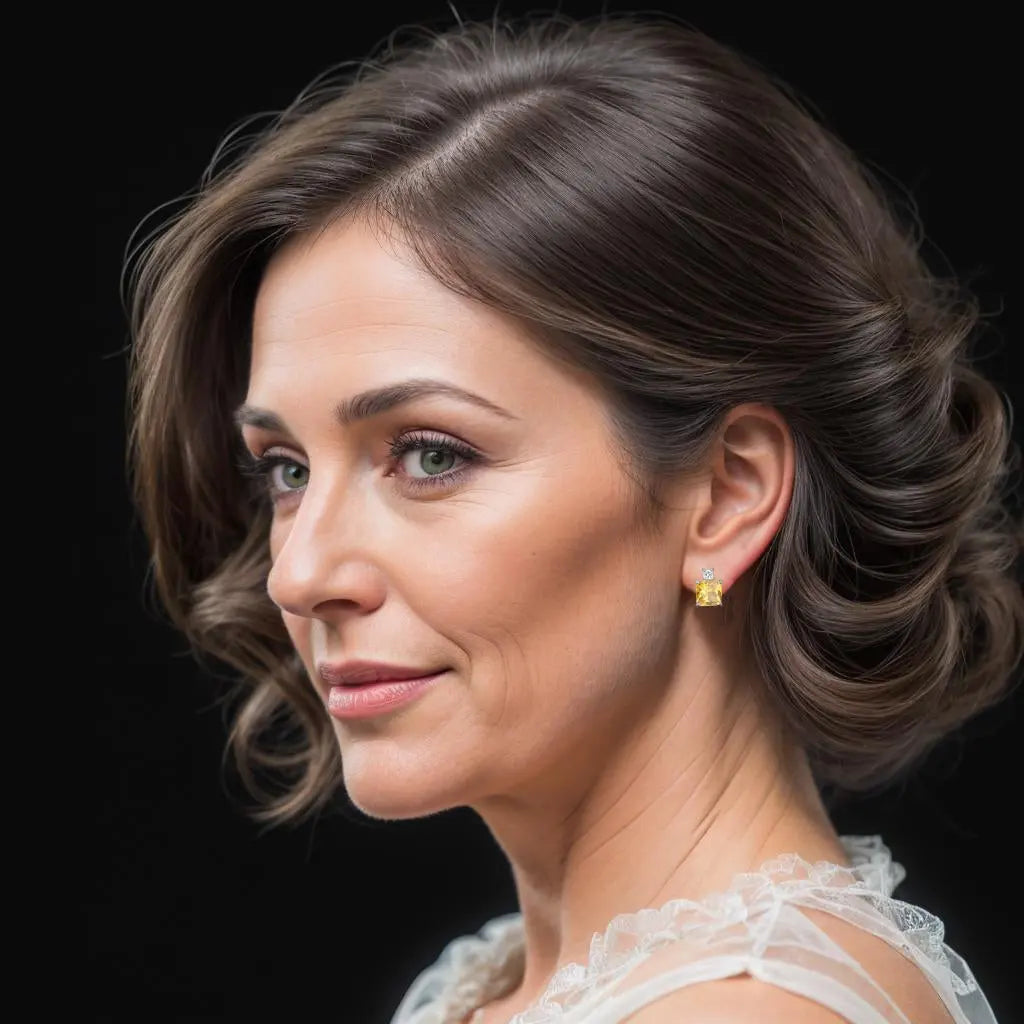 Zilverkleurige oorknoppen met gele en witte zirkonia's Victoria Valenza