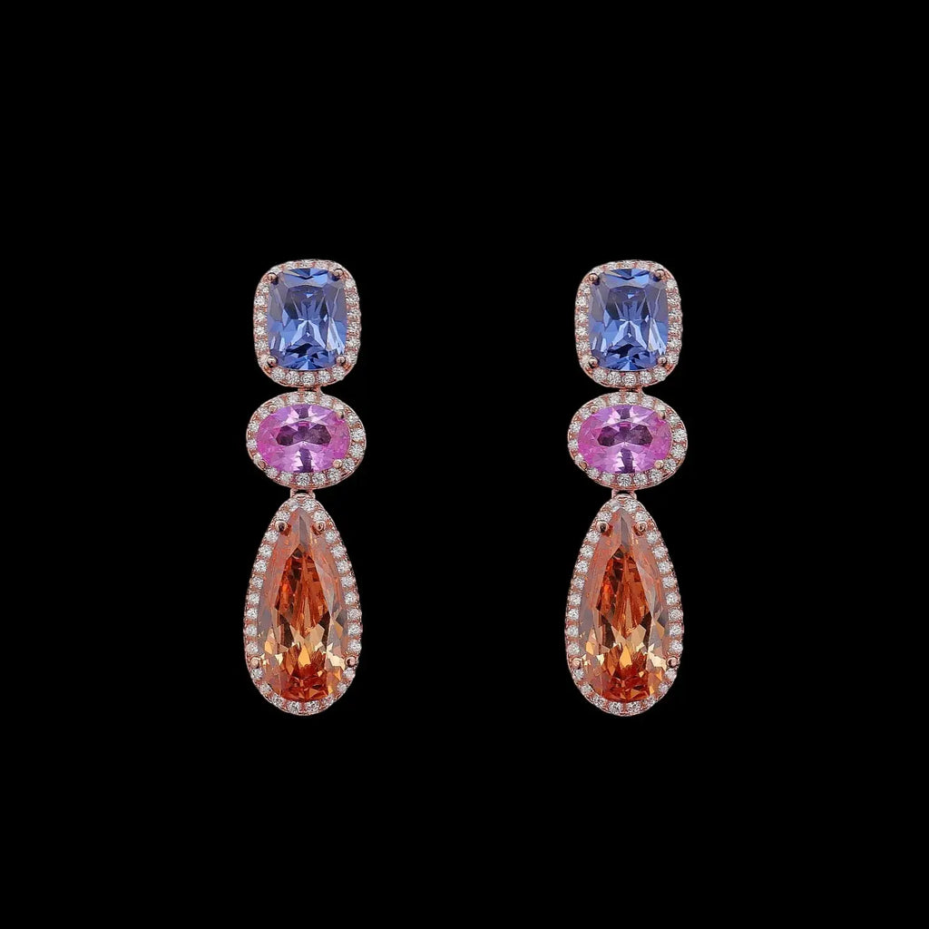 Roségoud verguld zilveren oorbellen met multicolor zirkonia stenen  Victoria Valenza